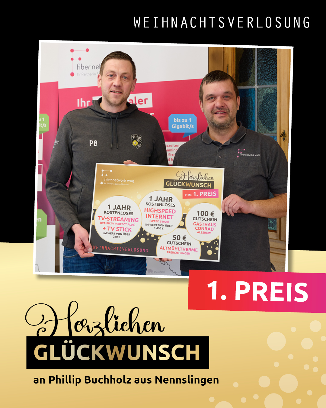 Der 1. Platz der Weihnachtsverlosung geht an Phillip Buchholz