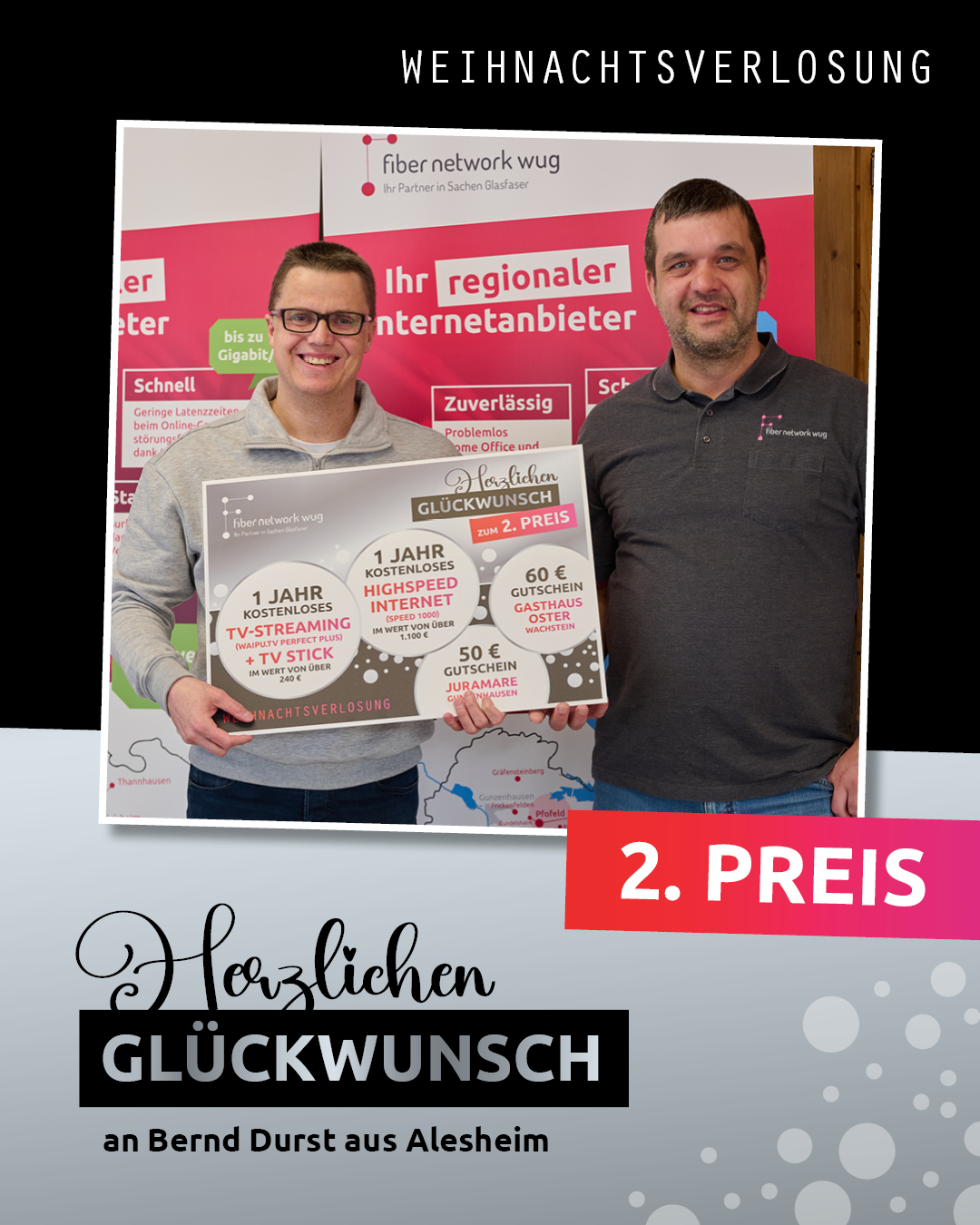 Der 2. Platz der Weihnachtsverlosung geht an Bernd Durst