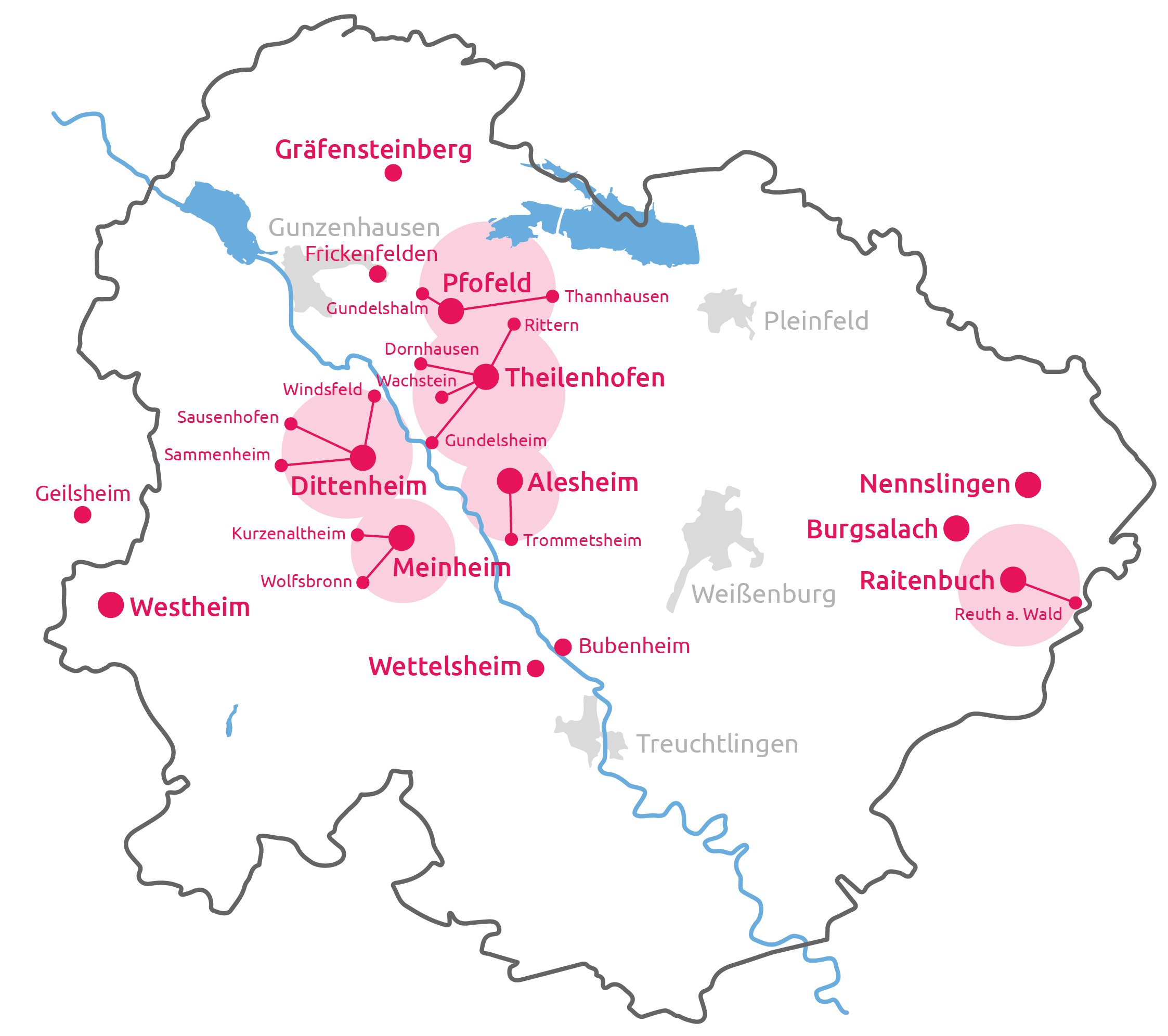 Der Netzbereich der Fiber Network WUG im Landkreis Weißenburg-Gunzenhausen, Stand 03/2025