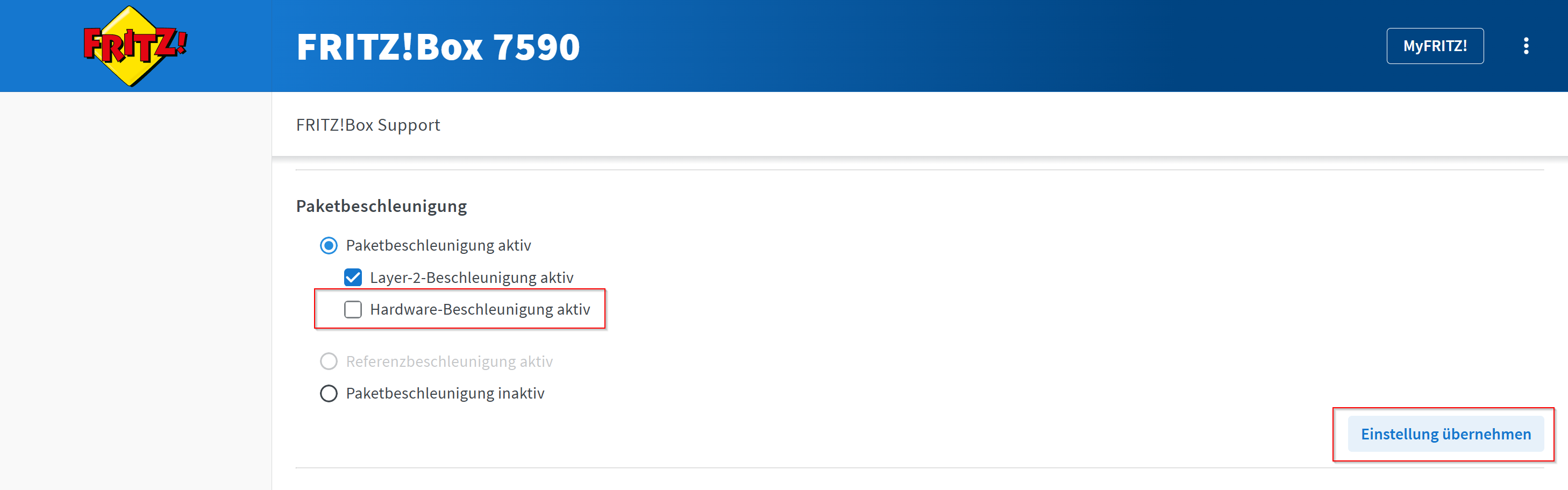 Screenshot der FRITZ!OS Benutzeroberfläche